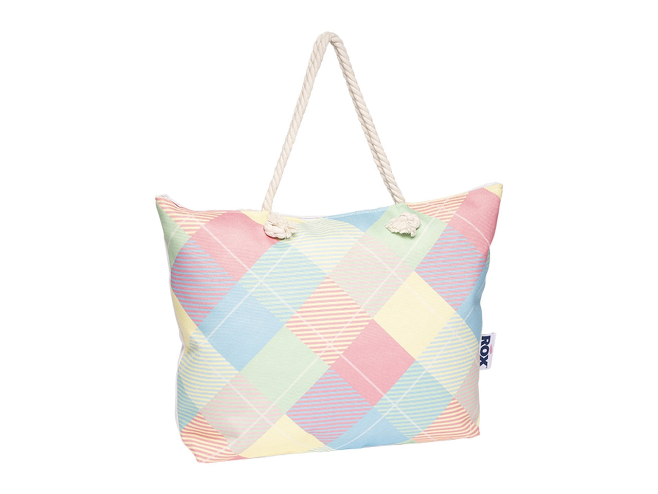 Borsa mare in misto cotone multicolor a rombi con manici in corda naturale 55x40x13 cm - Rox