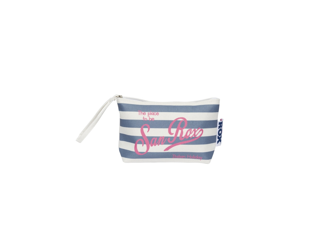 Pochette mare in misto cotone blu e bianco rigata con polsiera 19x7x15 cm - Rox