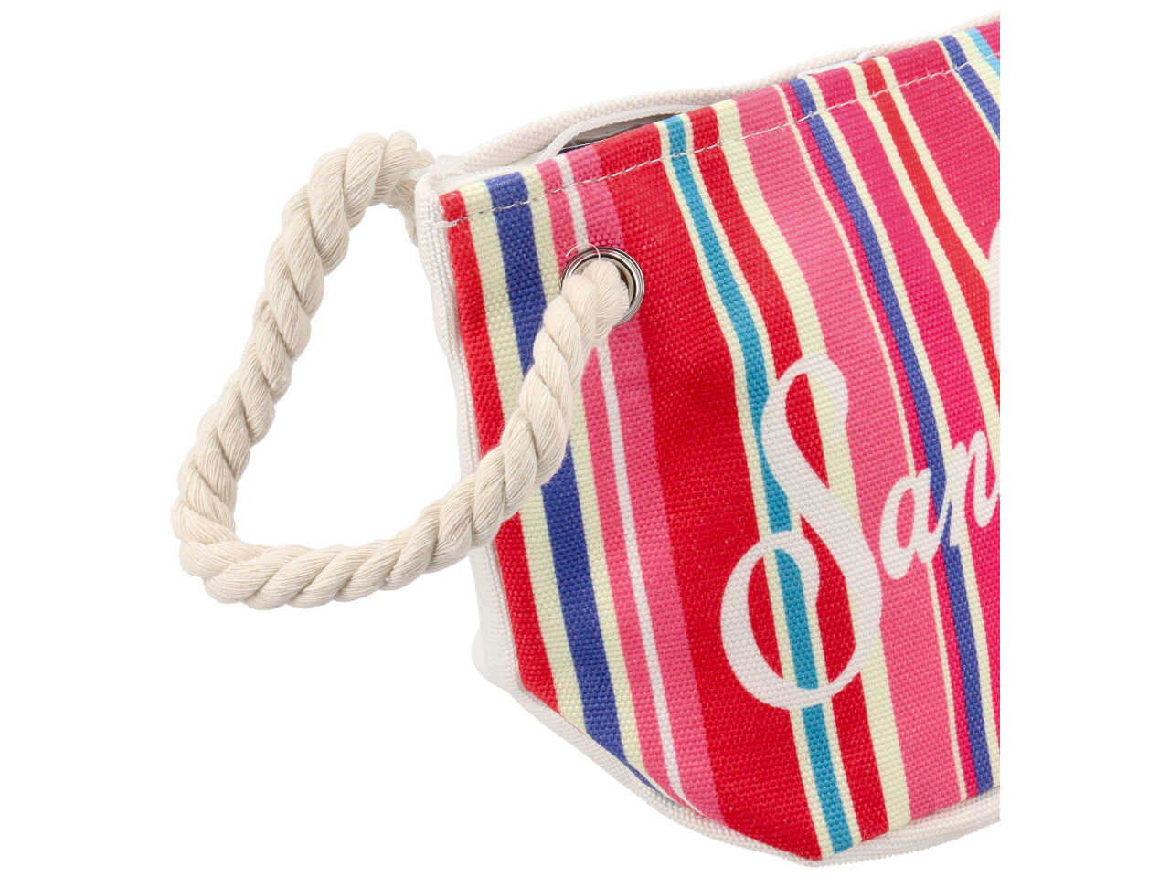 Pochette mare in misto cotone multicolor rigata con polsiera in corda naturale 16x16 cm - Rox