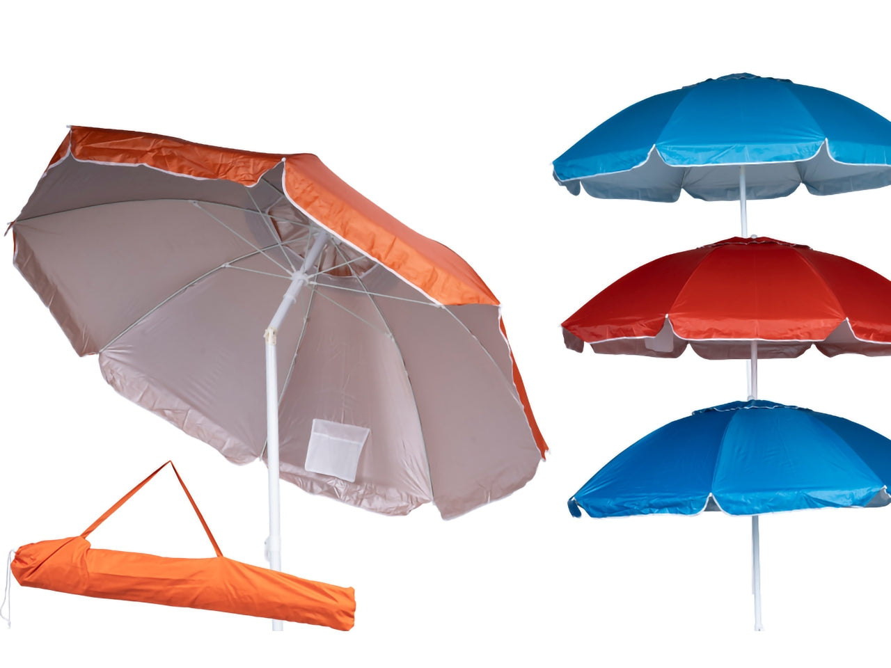 Ombrellone da spiaggia antivento in nylon multicolore tinta unita 240 cm - Nataluna