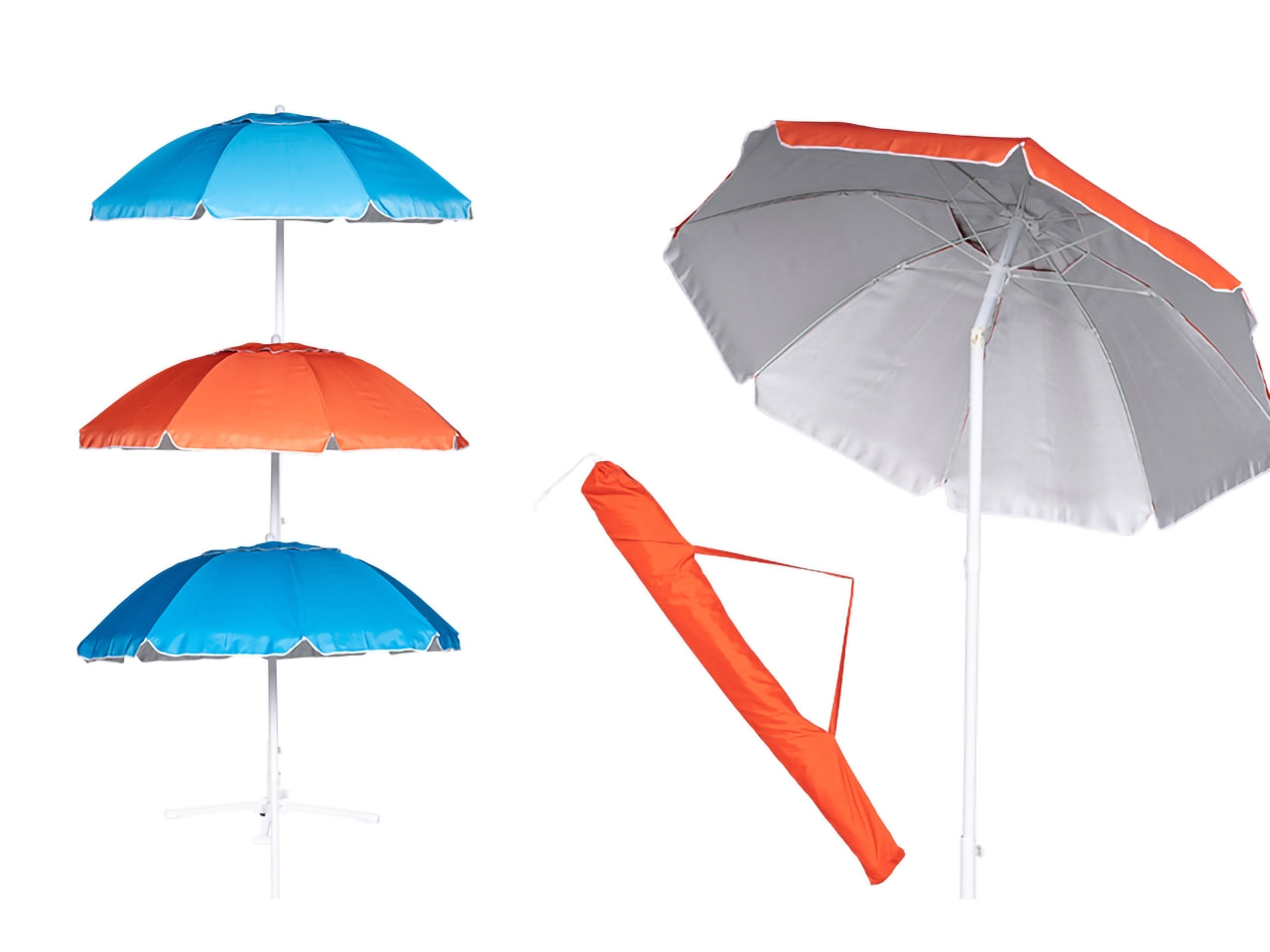 Ombrellone da spiaggia antivento in nylon multicolore tinta unita 240 cm - Nataluna