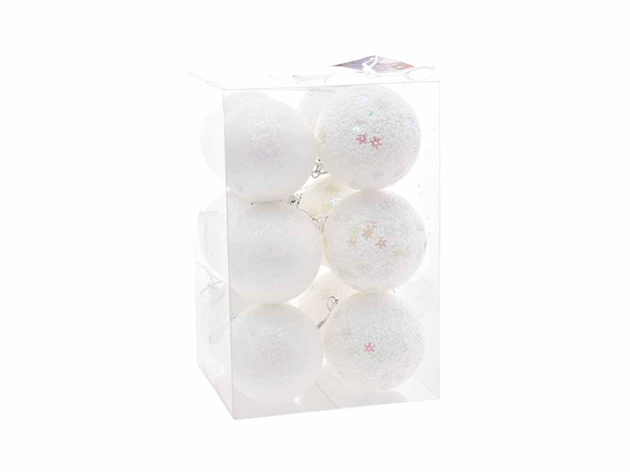 Palle 12 pezzi 7cm con fiocchi di neve bianco