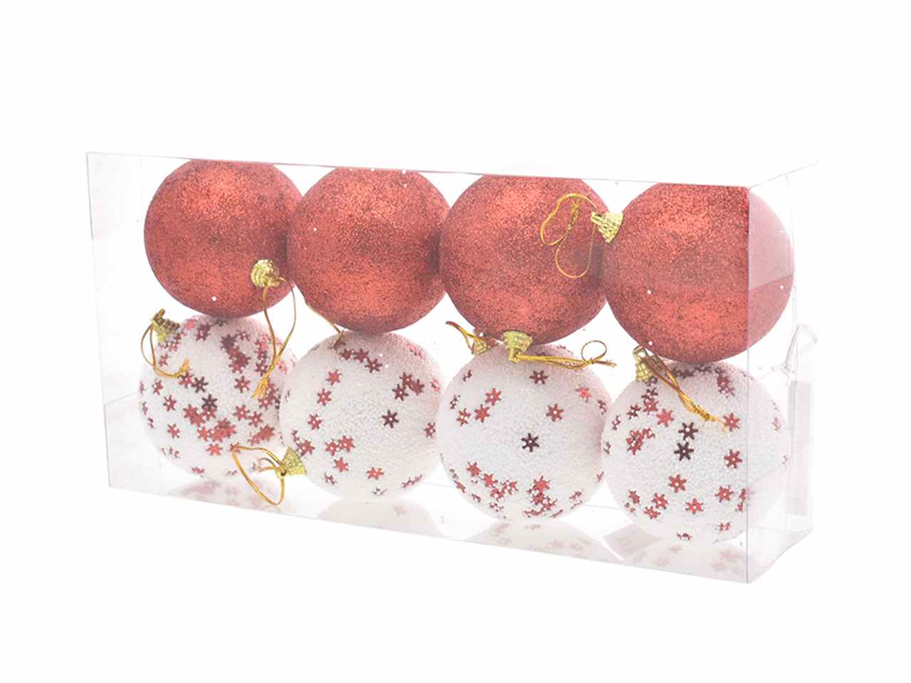 Palle 8pz 8cm con fiocchi di neve rosso