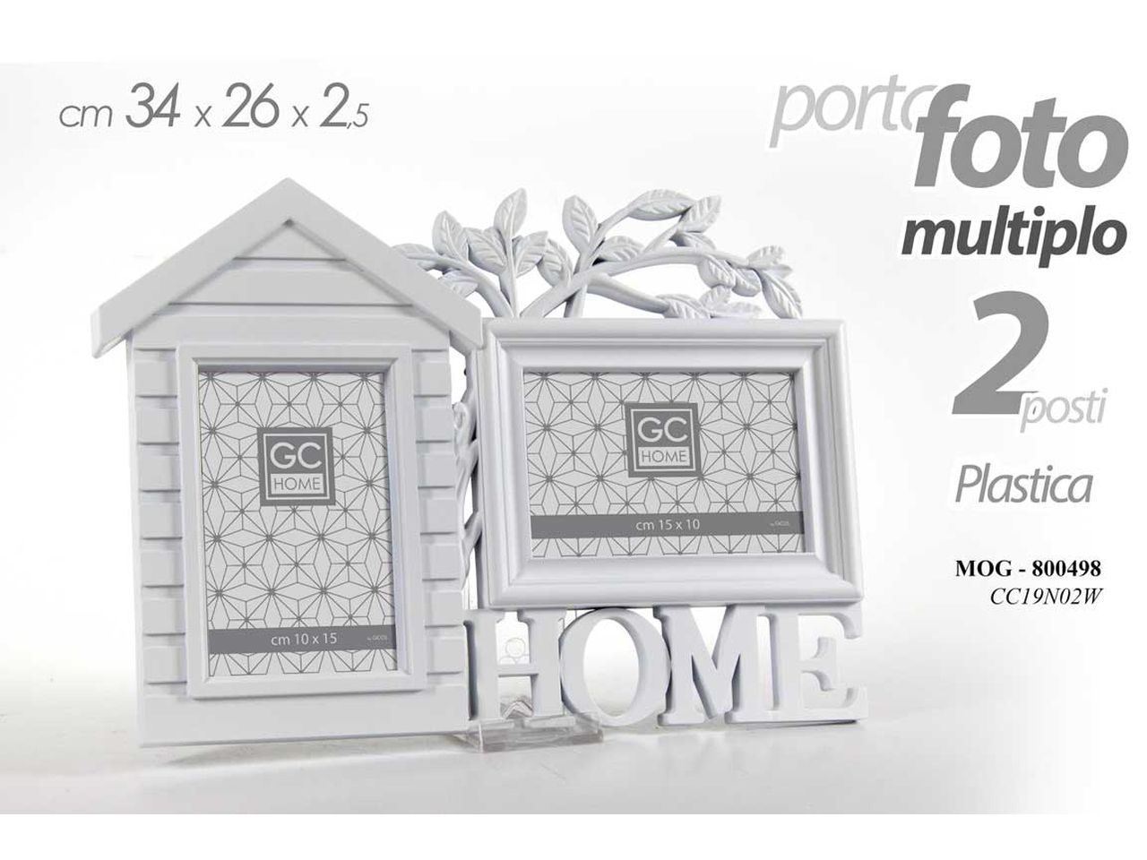 Portafoto bianco 37x26x2,5cm 2 posti in plastica