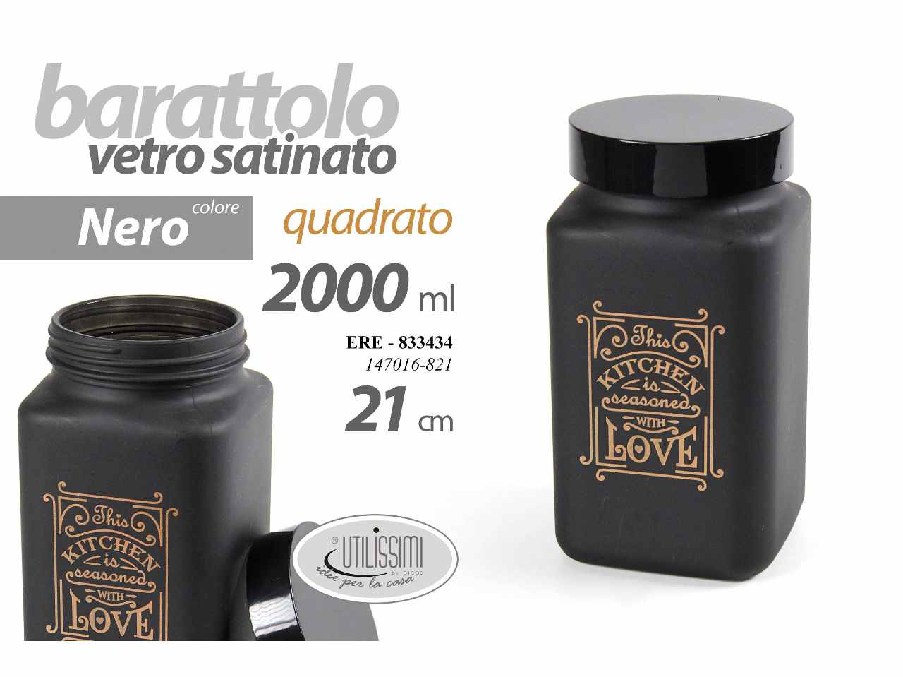 Barattolo quadrato nero 2lt 833434