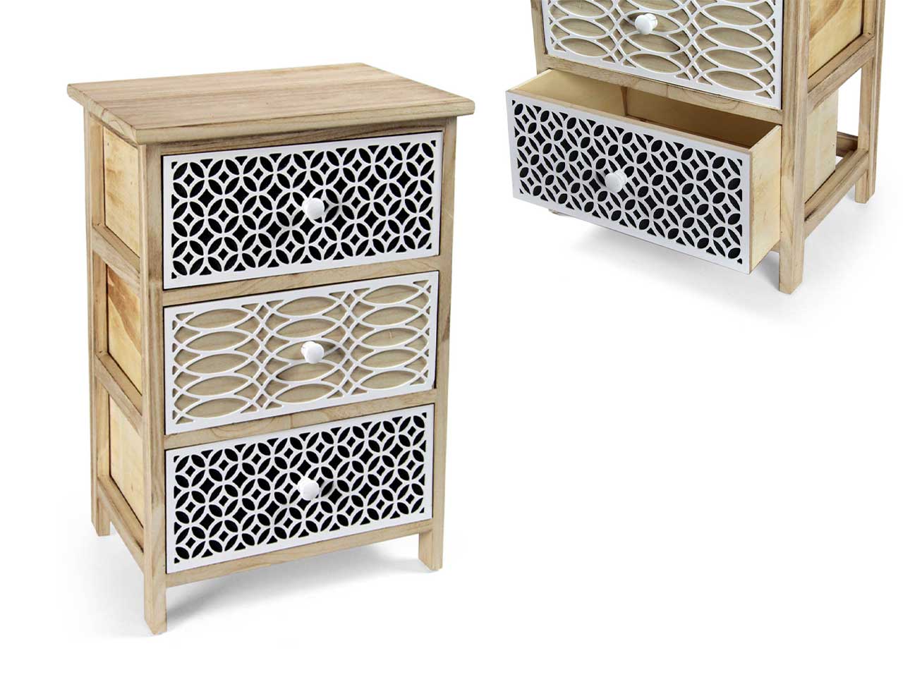 Cassettiera legno naturale/bianco shabby chic 40x29x58 cm - Gicos
