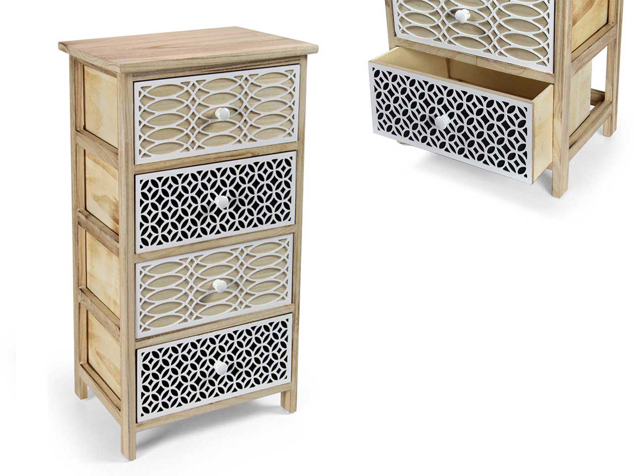 Cassettiera legno naturale/bianco shabby chic 40x29x73 cm - Gicos