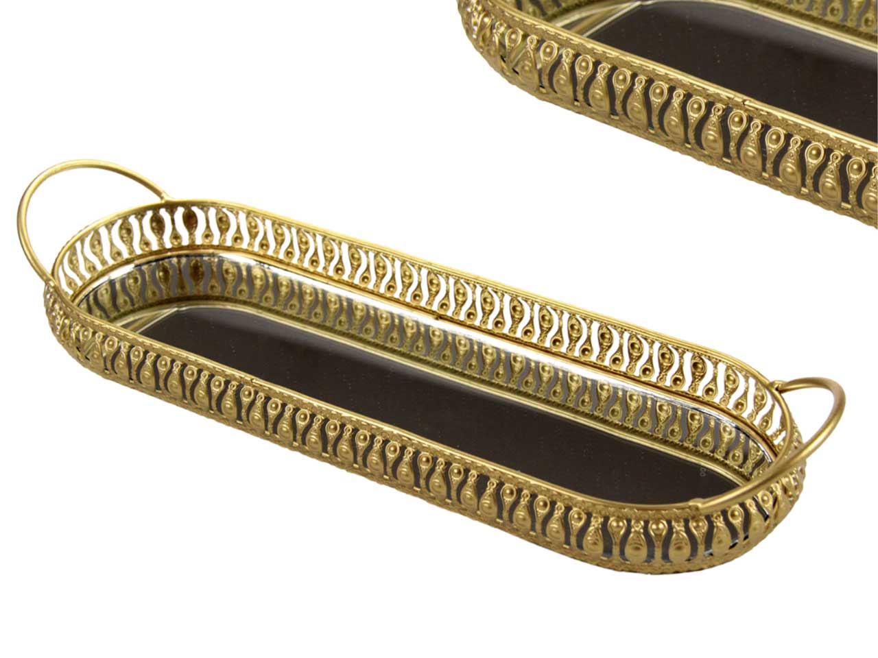 Vassoio con specchio ovale in metallo classico dorato 41x13x6 cm - Gicos