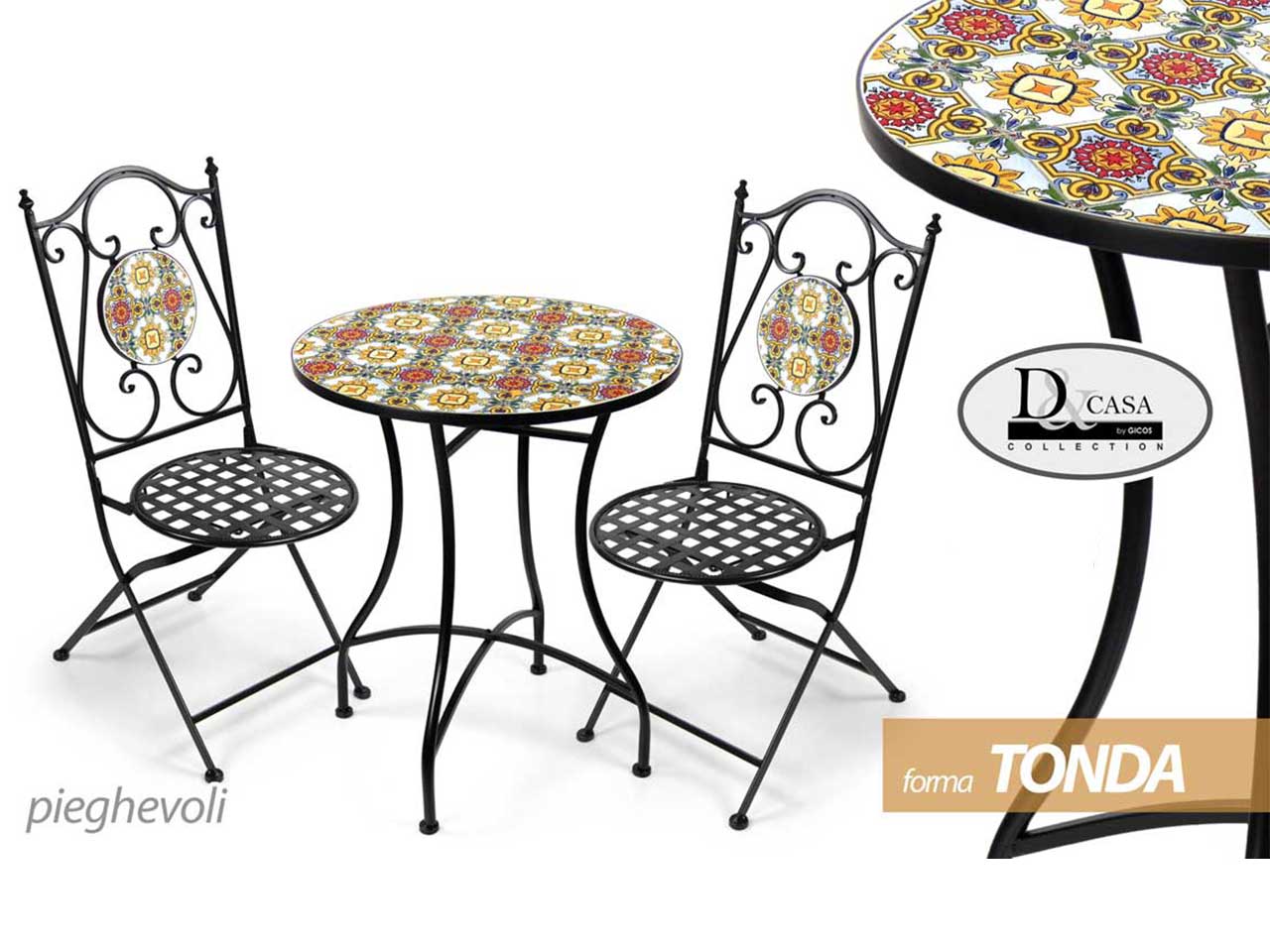 Tavolo tondo misura 58x72cm piu' 2 sedie in metallo