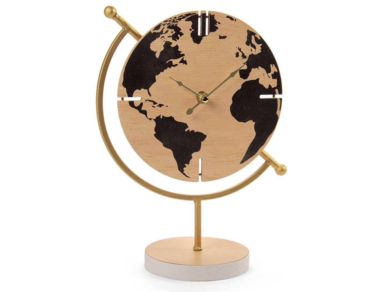 Orologio da tavolo industrial multicolor in legno e metallo con stampa digitale planisfero analogico a batteria, 20x30,5 cm - Gicos