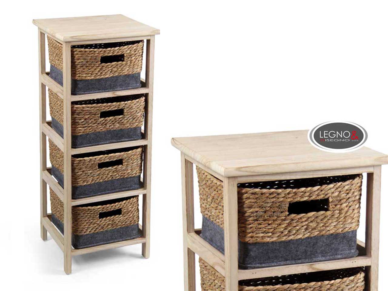 Cassettiera legno naturale e corda shabby chic 33x31x83 cm - Gicos