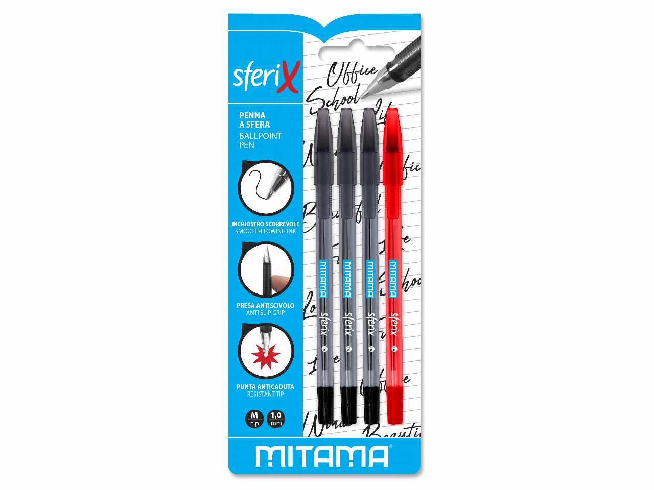 Penna sfera 3 pezzi nera + 1 pezzi rossa