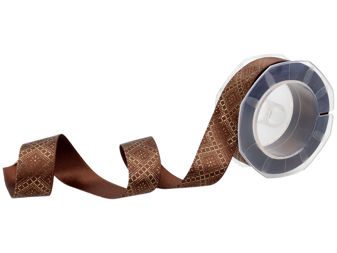 Nastro doppio raso 25mm 10mt marrone con elegante stampa oro