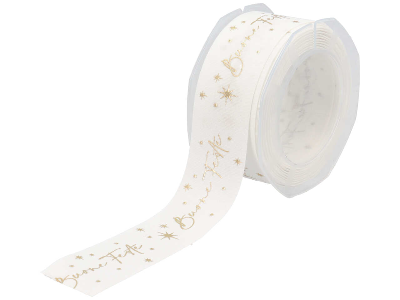 Nastro regalo natalizio con scritta buone feste bianco e dorato in policotone 3,5cmx10m - Furlanis