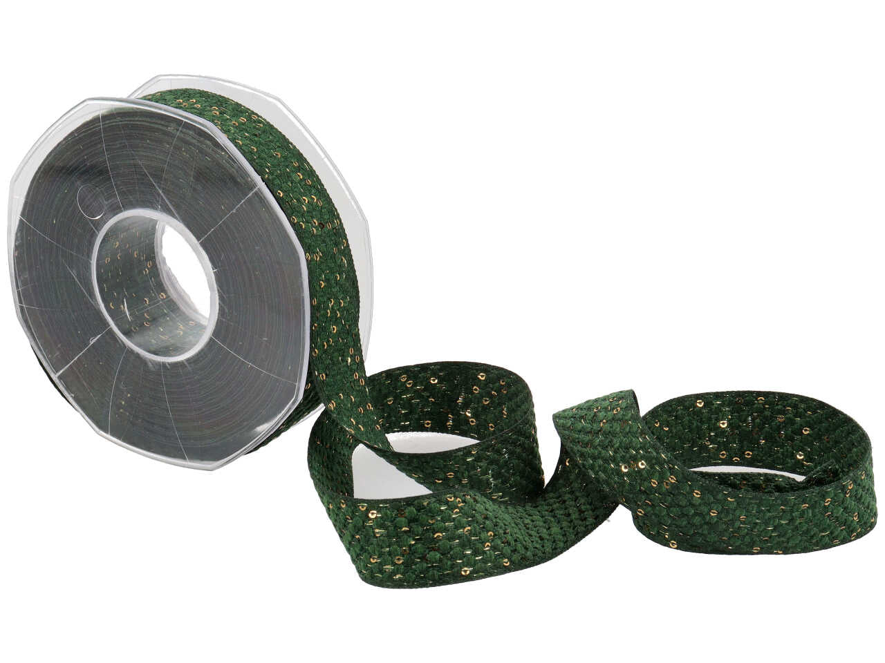 Nastro regalo verde e dorato con paillettes e micro pois in poliestere 2,5cmx10m Furlanis