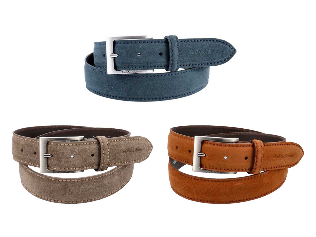 Gmv uomo cintura pelle camoscio nei colori blu, taupe e terra