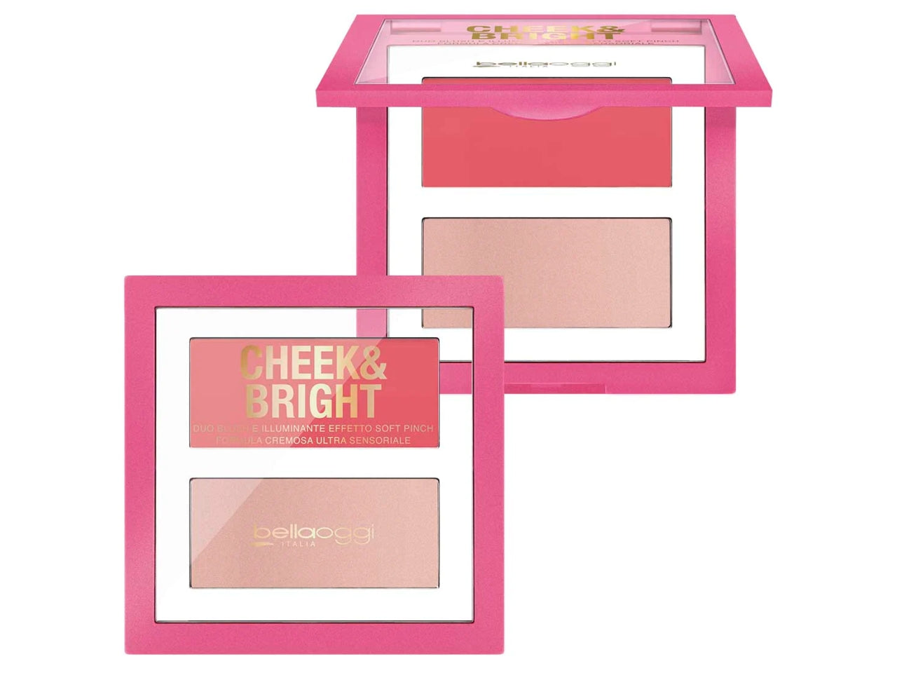 Palette viso Blush e Illuminante in Crema - Cheek and Bright - Copertura Modulabile - Pink Shy - Bellaoggi
