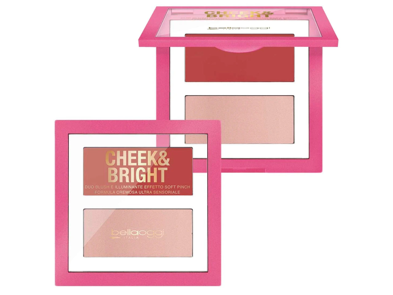 Palette viso Blush e Illuminante in Crema - Cheek and Bright - Copertura Modulabile - Posh Rose - Bellaoggi