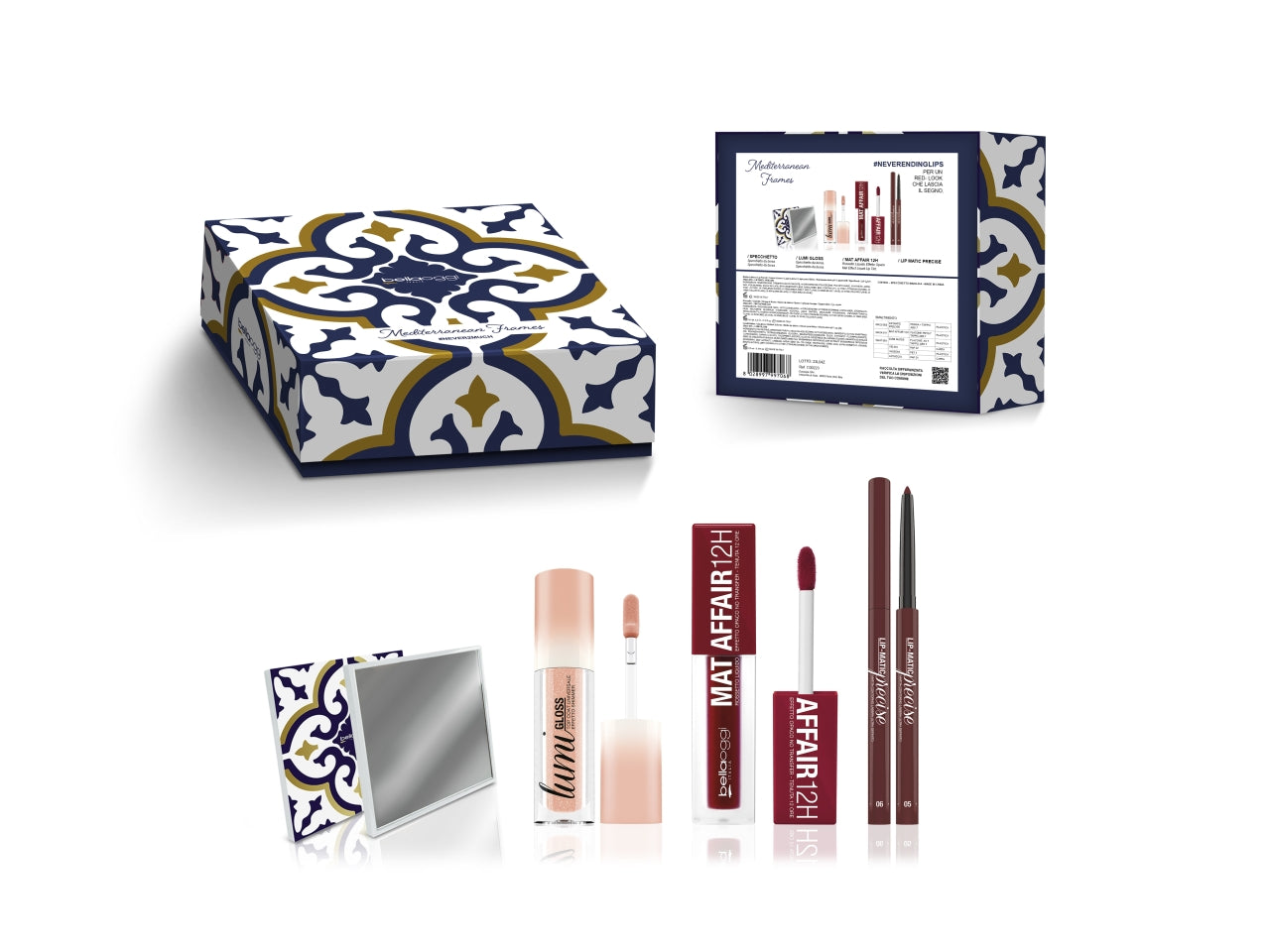 Kit make up labbra Mediterranean - Rossetto, Matita Labbra, Gloss e Specchietto - Bellaoggi