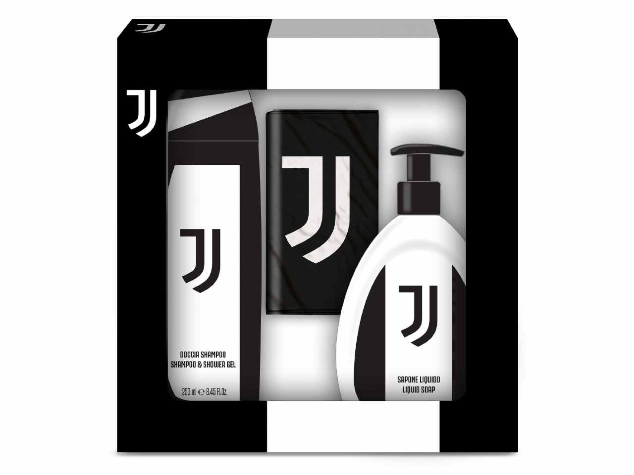 juventus set regalo contenente doccia shampoo, sapone liquido e bandiera