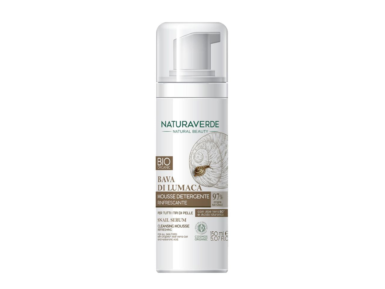 Naturaverde bava di lumaca confezione regalo contenente 1 mousse detergente rinfrescante formato da 150ml, 1 siero viso rigenerante formato da 60ml e 1 maschera idratante in tessuto