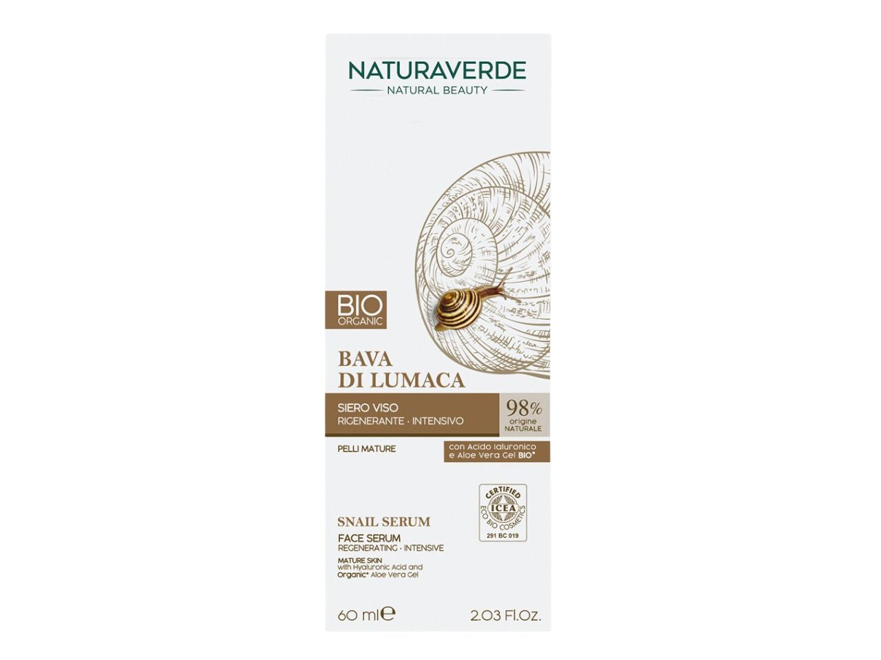 Naturaverde bava di lumaca confezione regalo contenente 1 mousse detergente rinfrescante formato da 150ml, 1 siero viso rigenerante formato da 60ml e 1 maschera idratante in tessuto