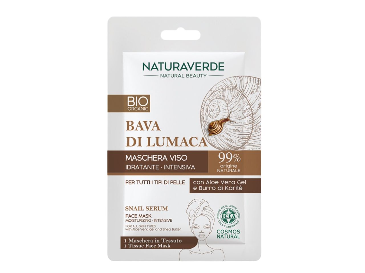 Naturaverde bava di lumaca confezione regalo contenente 1 mousse detergente rinfrescante formato da 150ml, 1 siero viso rigenerante formato da 60ml e 1 maschera idratante in tessuto