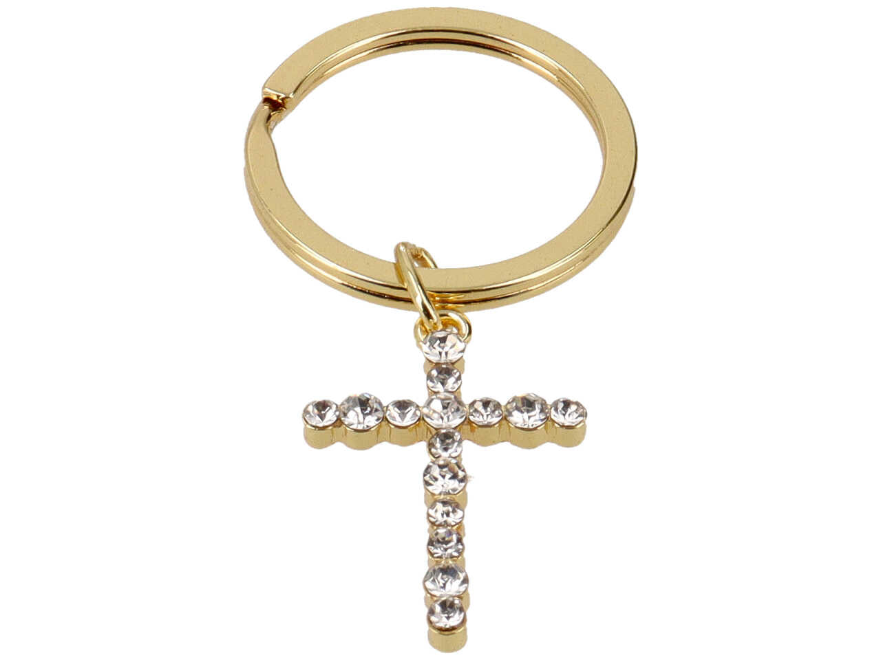 Portachiavi croce con strass oro