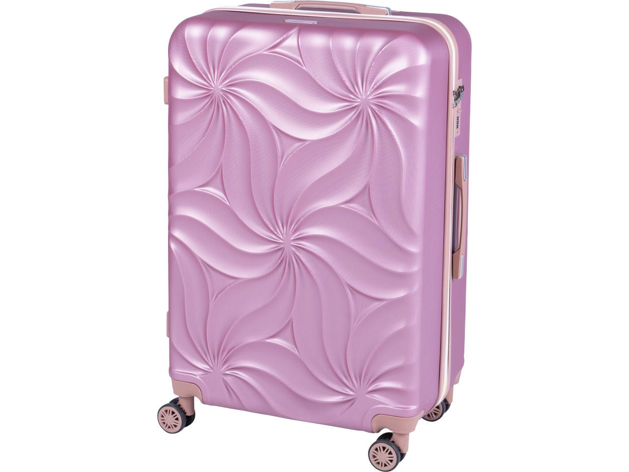 Set 3 trolley flower pink e rose gold, con abs, 4 doppie ruote, sacca a rete, elastico ferma indumenti e cerniera singola