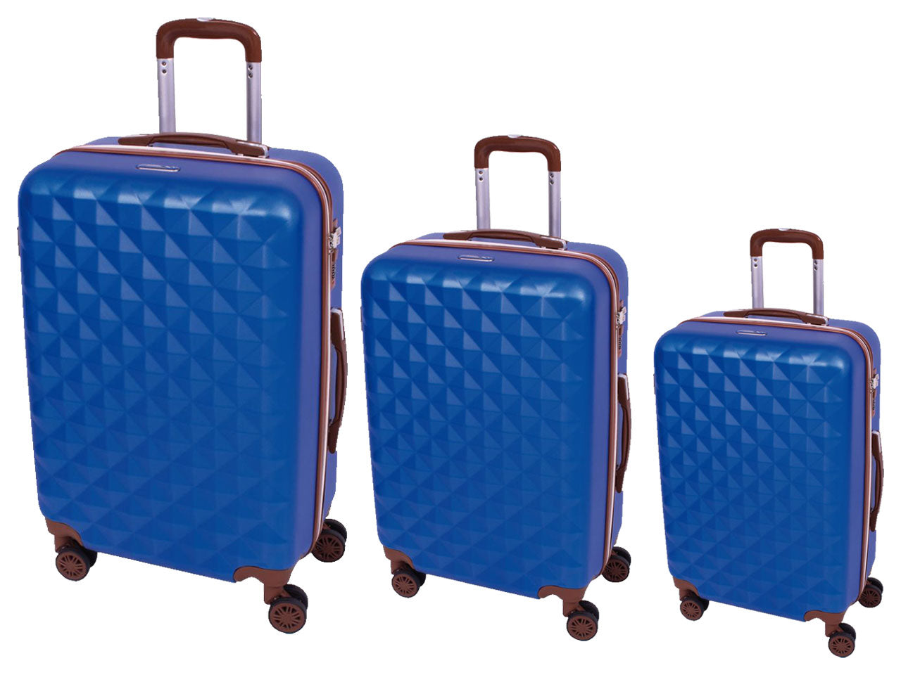 Set trolley blu in abs, 3 valigie da 49x30x75 cm, 45x27x66 cm, 36x25x56 cm - Partenope