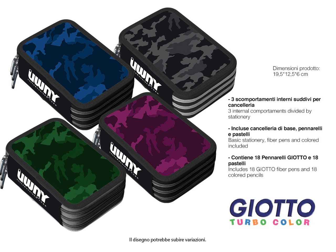 Astuccio 3 cerniere nero in tessuto 6x12x19cm 530 g - 1 astuccio