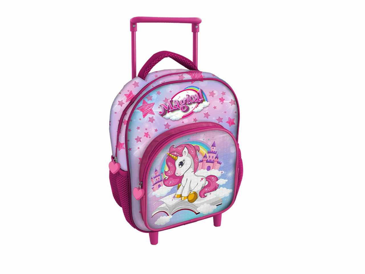 Zaino a trolley per la scuola unicorno rosa in tessuto 30x24x14cm 250 g - 1 zaino trolley