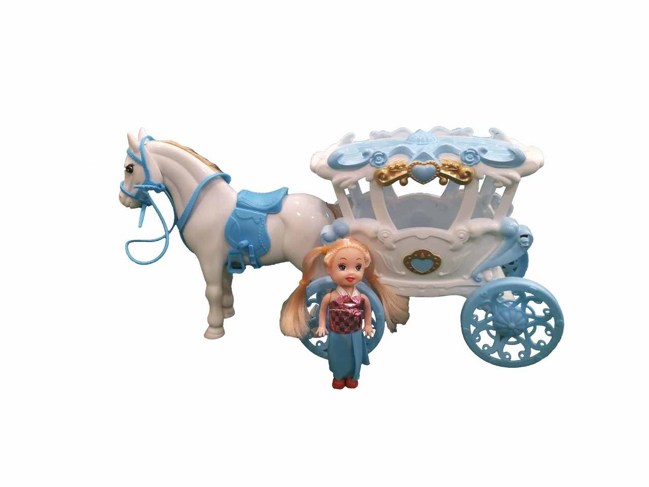 Bambola con cavallo e acc. blue toy0704