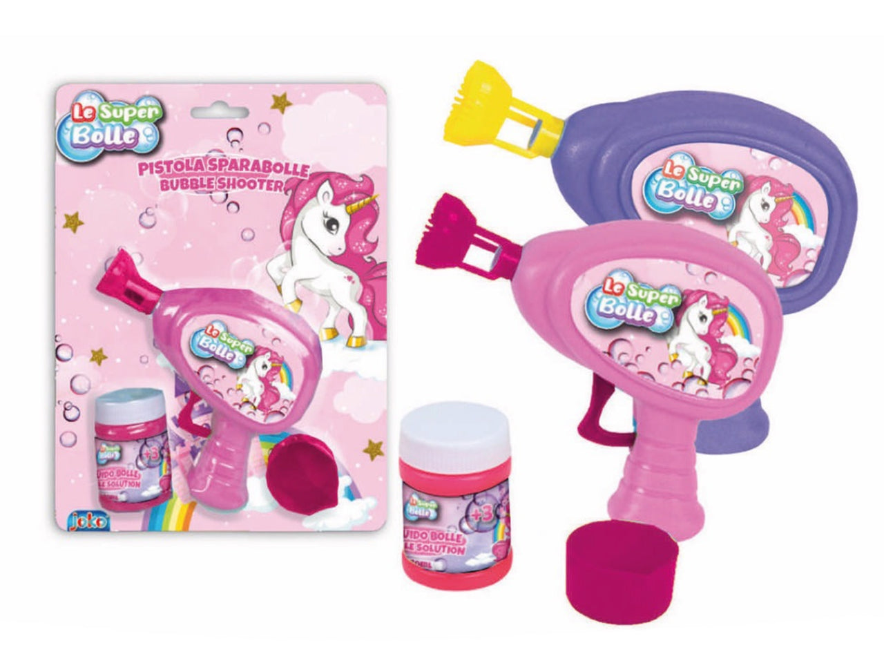 Pistola sparabolle a frizione 45ml unicorno
