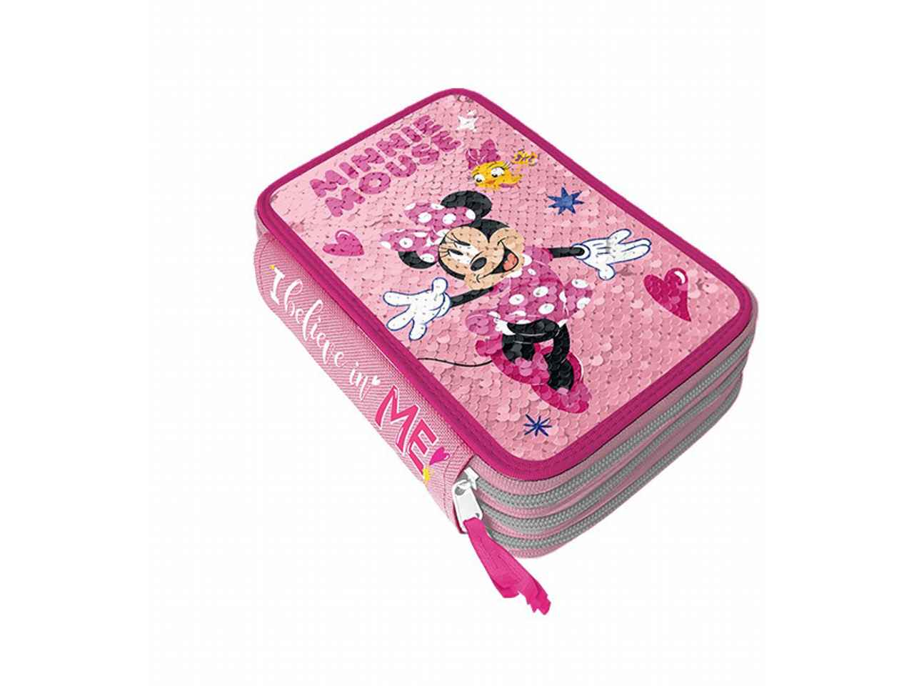 Astuccio 3 cerniere MINNIE rosa in tessuto 6x12x19cm 530 g - 1 astuccio