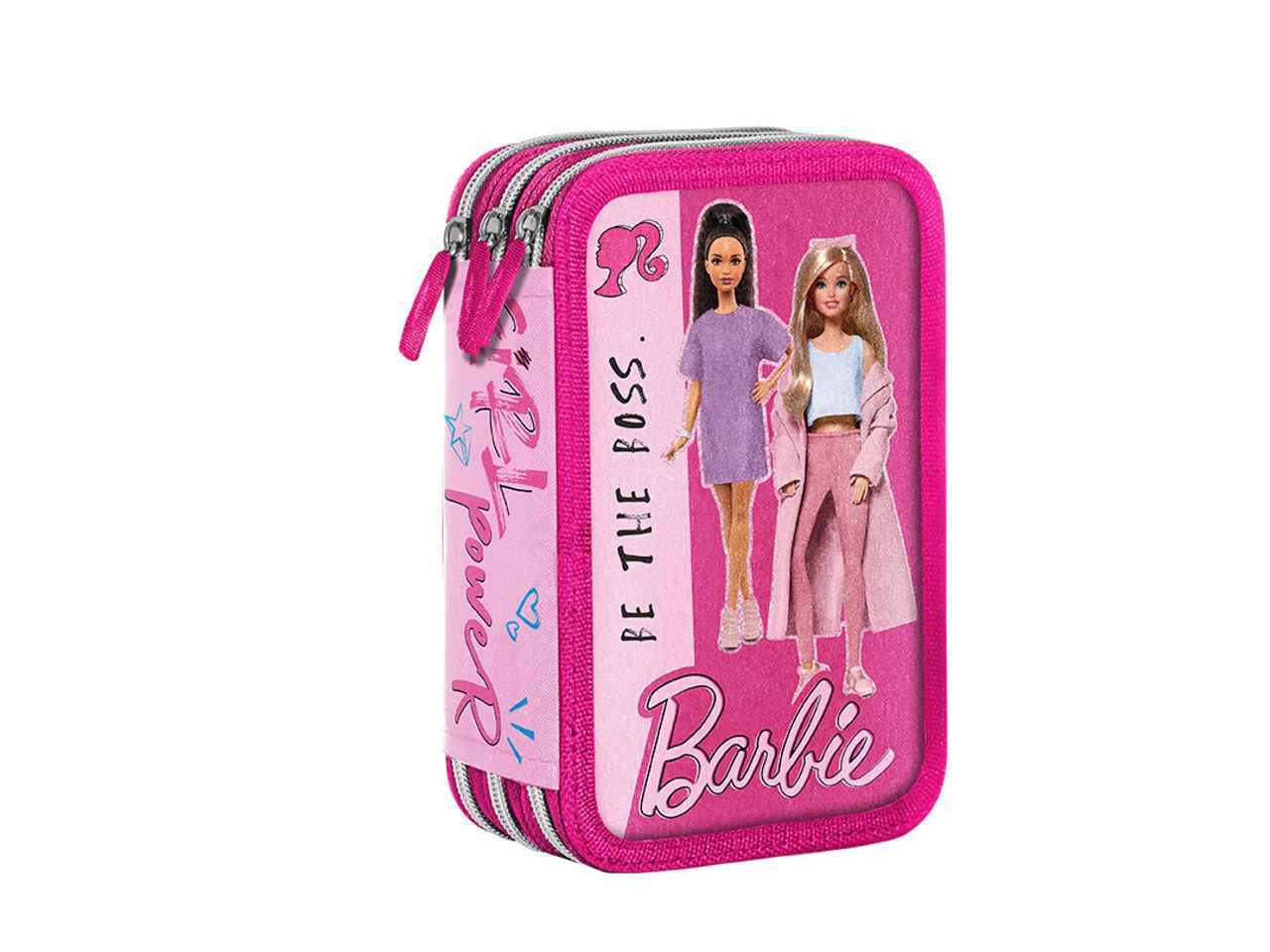 Astuccio 3 cerniere barbie rosa in tessuto 6x12x19cm 530 g - 1 astuccio