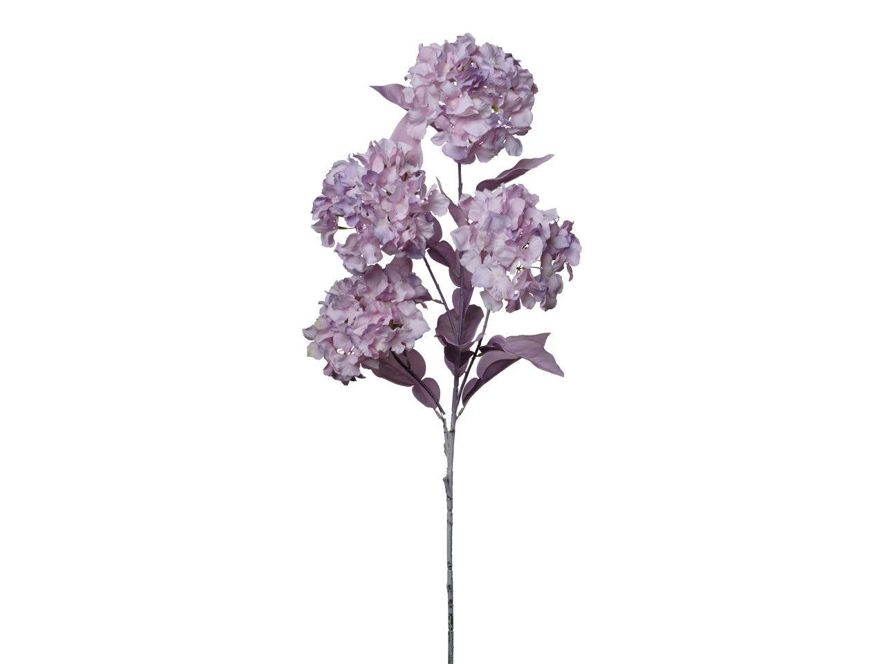 Ortensia lavanda artificiale, ramo con 4 fiori e foglie in tessuto, 95 cm - Conti
