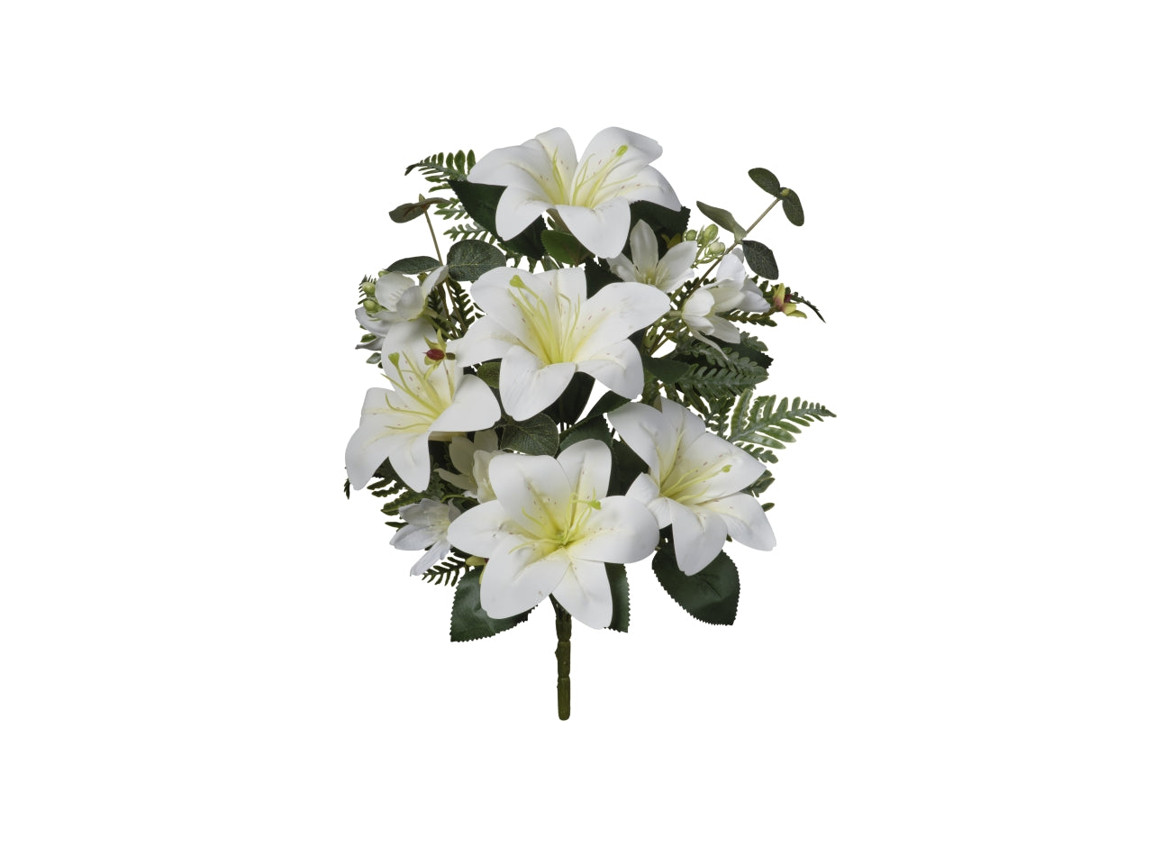 Gigli bianchi artificiali in plastica e tessuto sintetico 27x45 cm, mazzo frontale - Conti