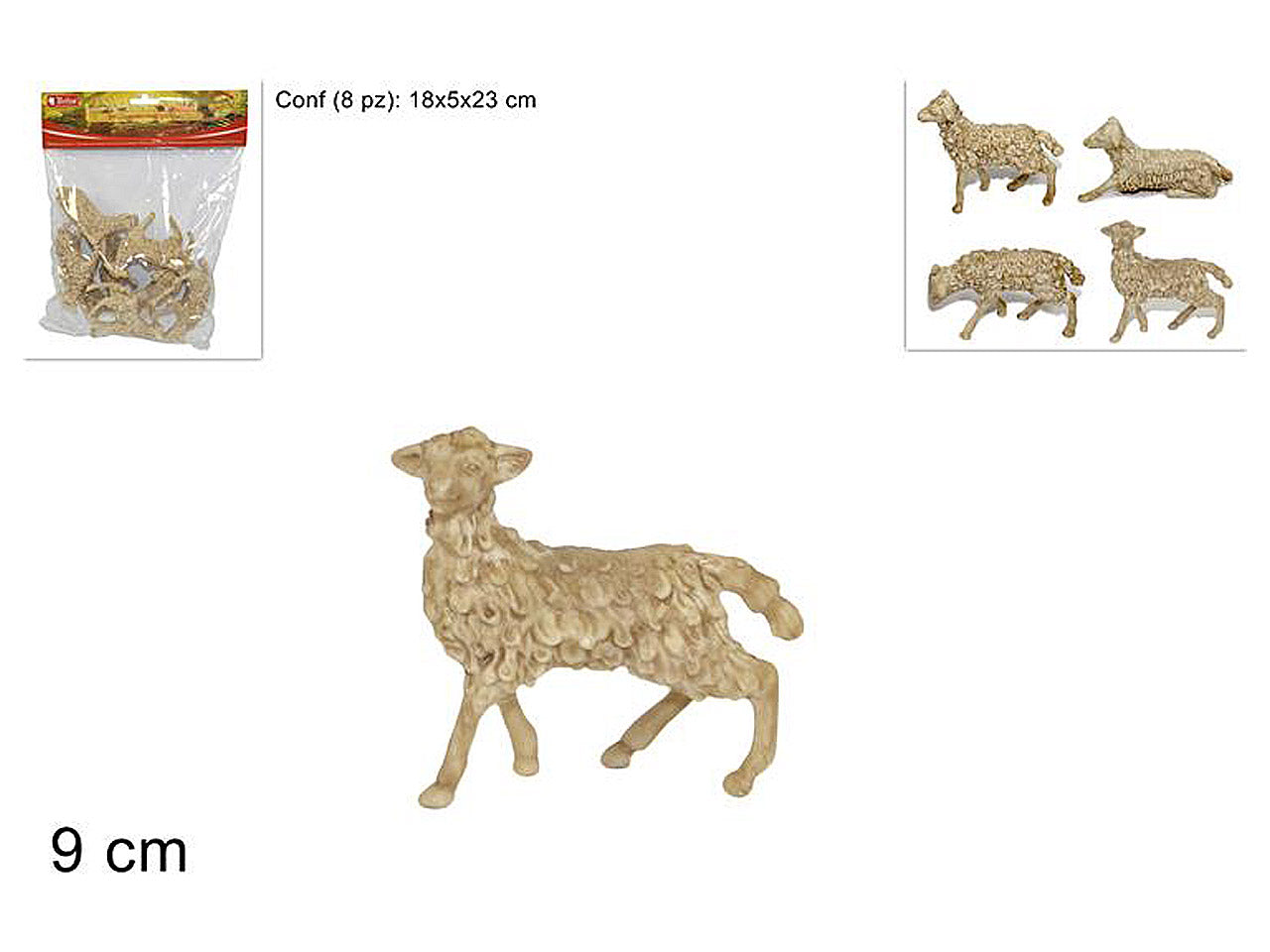 Animale pecora 8 pezzi 9cm ro002604