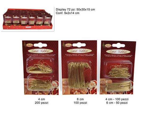 Ganci metallo per palline misure assortite oro