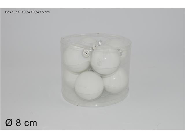 Palline natalizie bianco in vetro diametro 8cm - 8 pezzi
