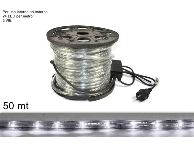 Tubo led 50mt 3 vie bianco freddo 1200 led uso esterno
