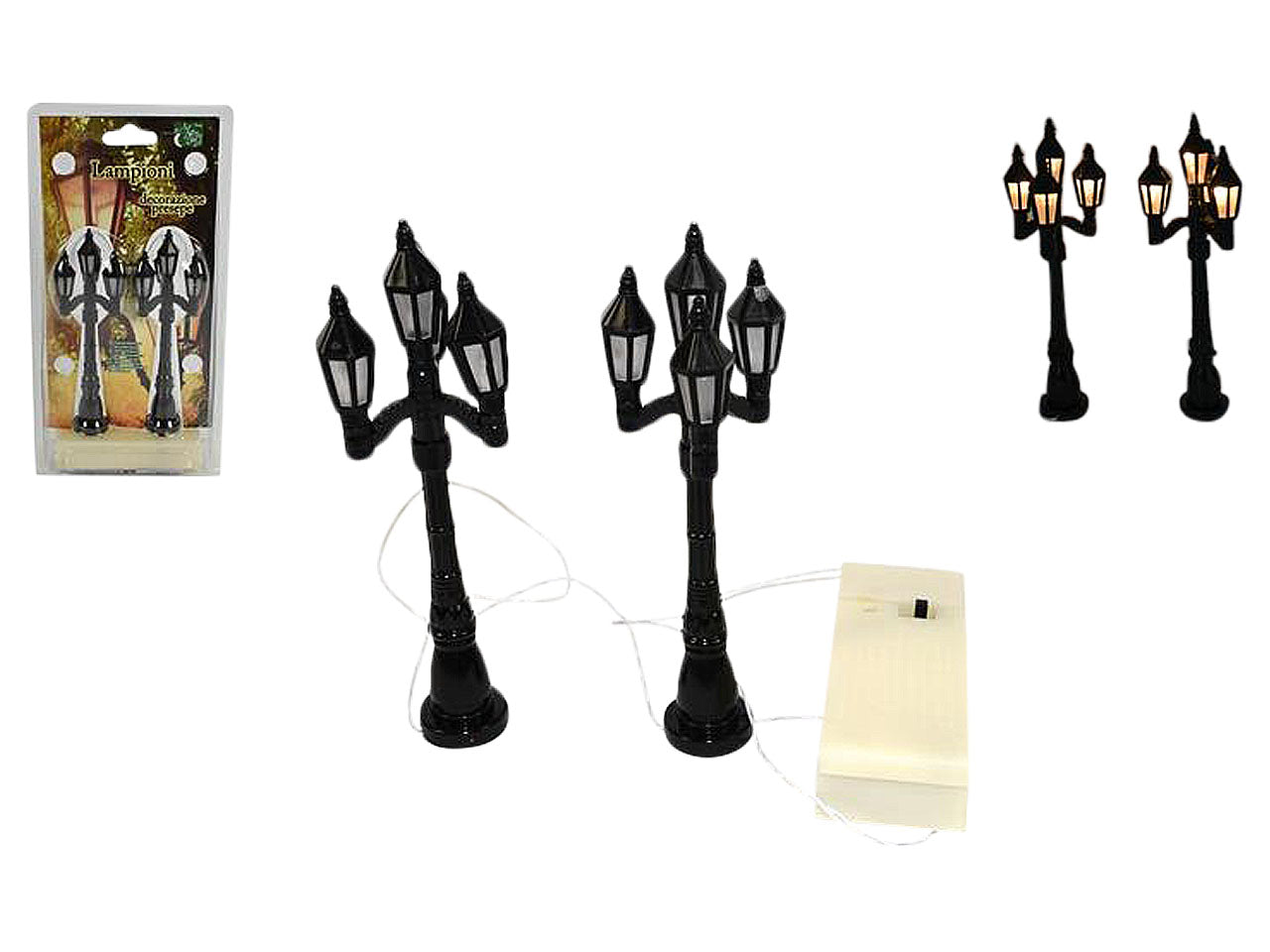 Coppia lampioni 4 lampade con luce batteria 12x4x4cm