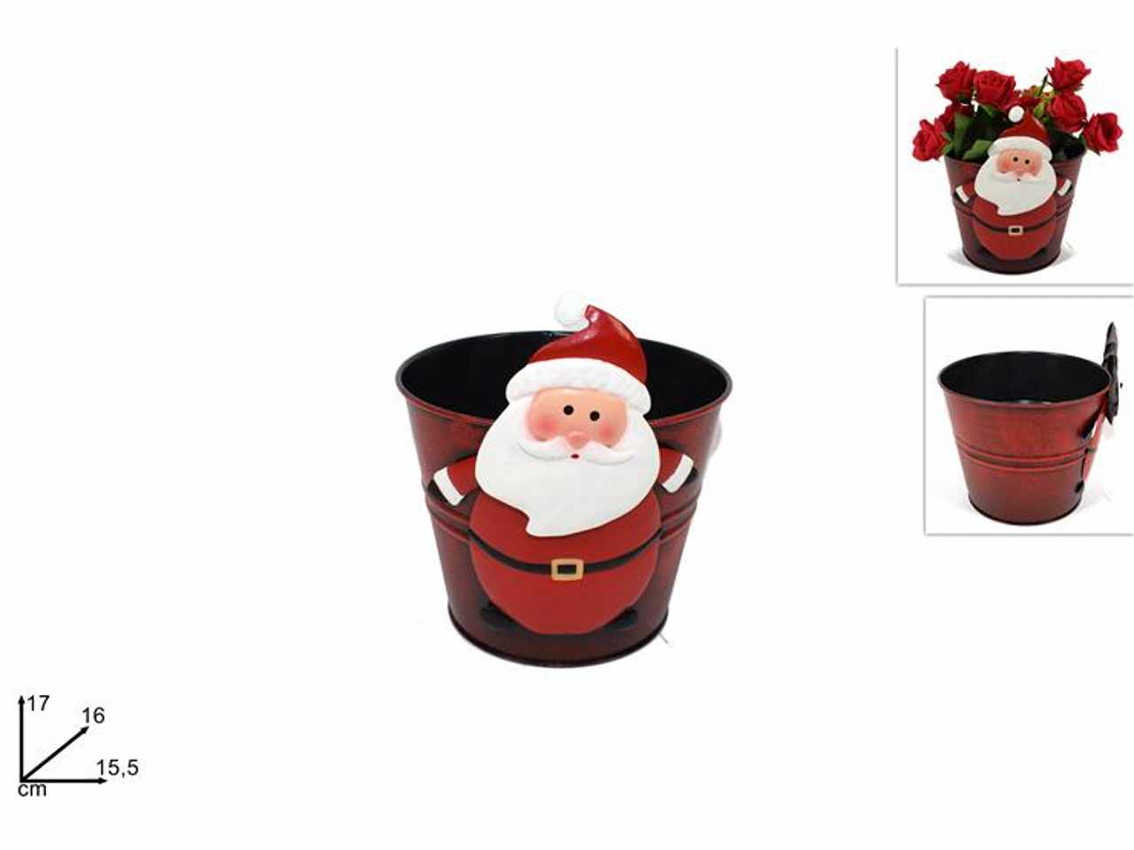 Secchiello portapianta babbo natale latta 17cm