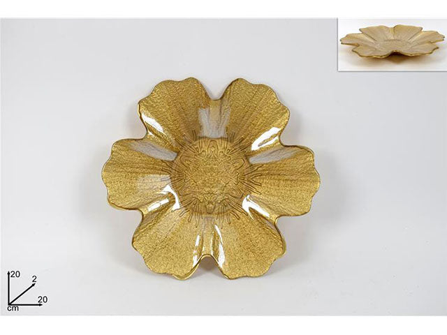 Piattino fiore vetro 20cm oro