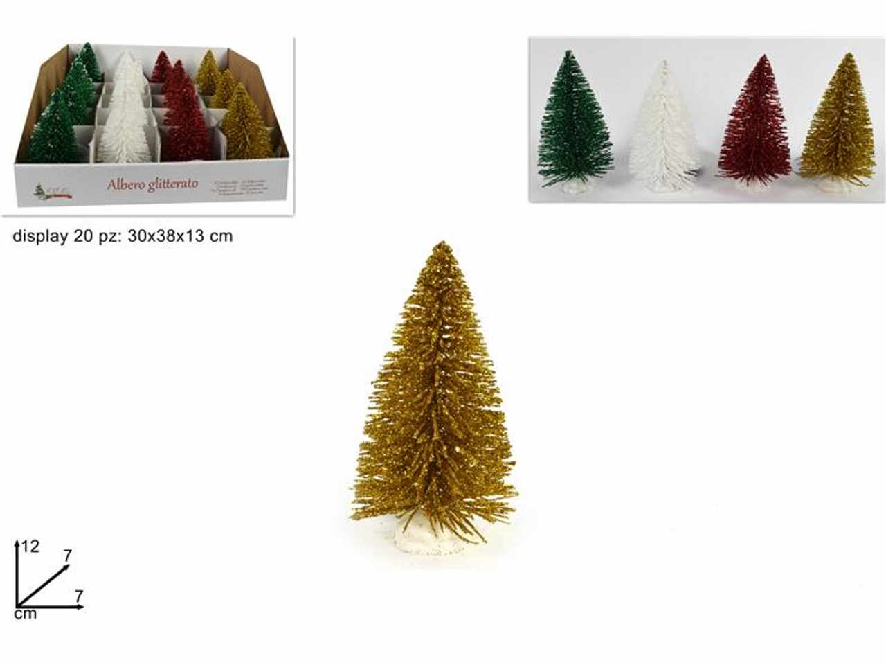 Albero glitterato cm12 in display 4col ass