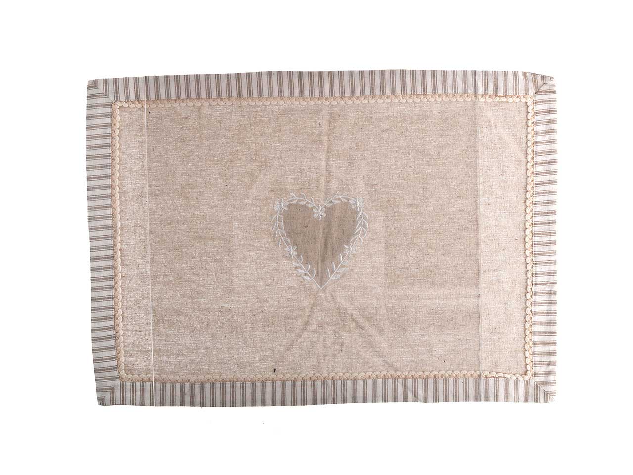 Tovaglietta all' americana in cotone e lino shabby chic con fantasia cuori - 48x35cm - Creare