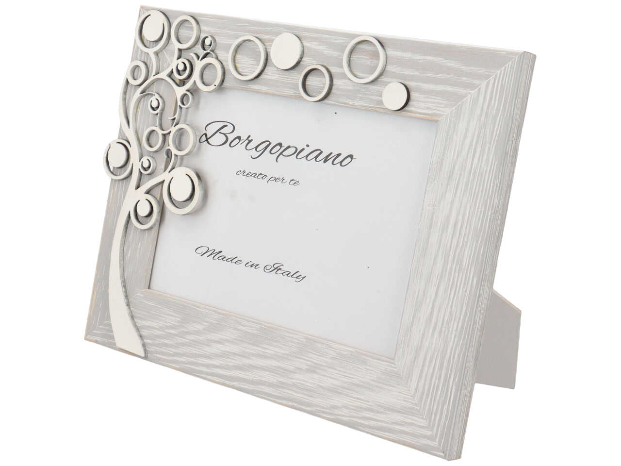 Cornice portafoto shabby chic in legno bianco effetto invecchiato, albero della vita in rilievo - foto 13x18cm - Borgopiano