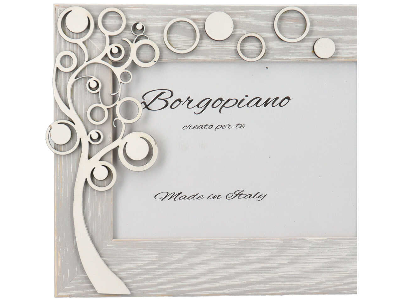 Cornice portafoto shabby chic in legno bianco effetto invecchiato, albero della vita in rilievo - foto 13x18cm - Borgopiano
