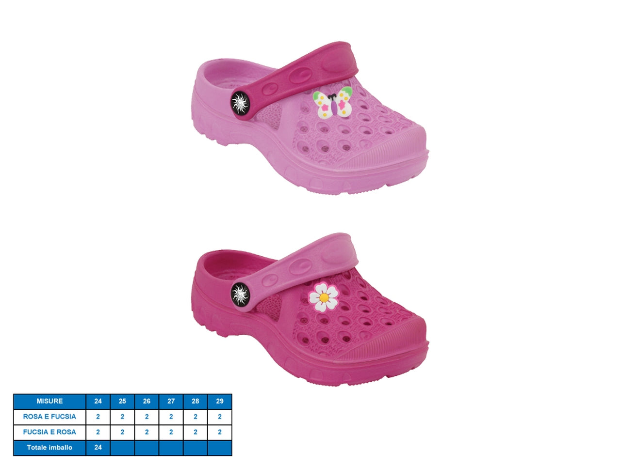 Sandalo per bambina Lugano rosa fucsia in gomma con charms, suola antiscivolo chiusura cinturino mobile - taglia 24-29 - M@rea